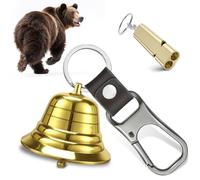 NedFoss 2" Loud Bear Bell with Whistle Set for Hikers, 3 in 1 Hiking Gear Solid Brass Bear Bells with Silencer, Emergency Whistle and Leather Keychain for Survival, Hiking, Biking, Fishing, Climbing