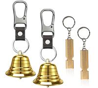NedFoss 2 Pack 2" Loud Bear Bell with Whistle Set for Hikers, 3 in 1 Hiking Gear, Solid Brass Bear Bells with Muffler, Emergency Whistle and Carabiner for Survival, Hiking