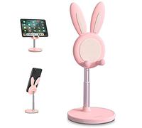 Cell Phone Stand,Angle Height Adjustable nediea Cell Phone Stand for Desk,Cute Rabbit Phone Holder Stand for Desk, Compatible with All Mobile Phones(4-10in) (Pink)