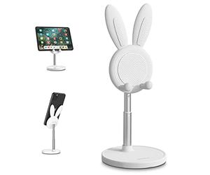 nediea Cell Phone Stand,Angle Height Adjustable Cell Phone Stand for Desk,Cute Rabbit Phone Holder Stand for Desk, Compatible with All Mobile Phones,iPhone,Samsung,Pixel,iPad,Tablet(4-13in) (White)