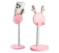 nediea Cute Phone Stand for Desk, Deer Phone Holder, Angle & Height Adjustable Stand for iPhone, Kawaii Phone Stand Compatible with 4-12.9in Devices (Pink)