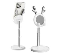 nediea Cute Phone Stand for Desk, Deer Phone Holder, Angle & Height Adjustable Stand for iPhone, Kawaii Phone Stand Compatible with 4-12.9in Devices (White)