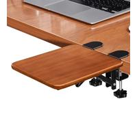 nediea Ergonomic Desk Extender Tray, 8.2"x7.6" Table Mount Arm Wrist Rest Shelf, 90° Foldable Elbow Support, Clamp on Computer Arm Rest for Desk, Office & Home Use, Wood