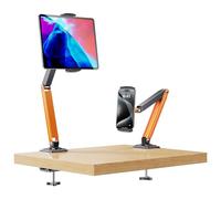 nediea Tablet Stand for iPad Desk Mount, Adjustable Tablet Holder With 360° Rotatable Clamp, Metal Foldable Long Arm Tablet Stand, Compatible With 4-12.9 Inches Devices (Orange)