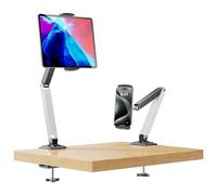 nediea Tablet Stand for iPad Desk Mount, Adjustable Tablet Holder With 360° Rotatable Clamp, Metal Foldable Long Arm Tablet Stand, Compatible With 4-12.9 Inches Devices (White)