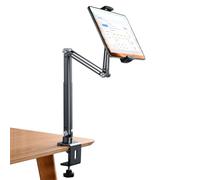 nediea Tablet Stand Holder for Bed, 360°Rotation Adjustable Tablet Stand With Clamp Mount for Desk, Foldable Telescopic Arm Aluminum Tablet Holder Compatible With 4-12.9 Inches Devices (Gray)
