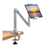 nediea Tablet Stand Holder For Desk, Adjustable Tablet Holder With Clamp Mount, 360° Rotation Aluminum Stand for iPad, Compatible With 4-12.9 Inches Devices, Fit For Desk/Bed/Kitchen/Office (Silver)