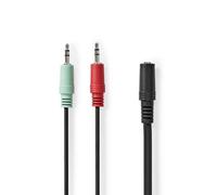 Nedis 0.2M Gaming Headset To Pc Adapter Splitter Cable Microphone And Headphone Jacks 3.5mm Female To 2X 3.5 mm Male - Black
