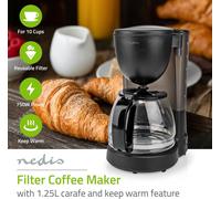 Coffee Maker 1.25L Easy to Use Keep Warm Function Nylon Reusable Filter - Black
