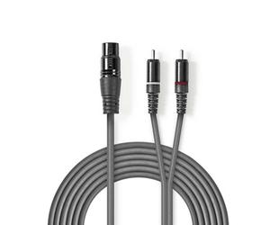 Nedis 1.5M Balanced Felxible Audio Cable Xlr 3-Pin Female To 2X Rca Male - Dark Grey