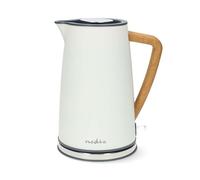 Nedis 1.7L Soft Touch Jug Kettle with Wood Effect Handle, Overheat Protection, Removeable Filter, 2.2KW - Matte Cotton White