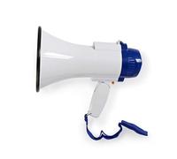NEDIS 10W Megaphone, 250m Range with Built-in Microphone, Siren, Adjustable Volume, Record Function - White & Blue