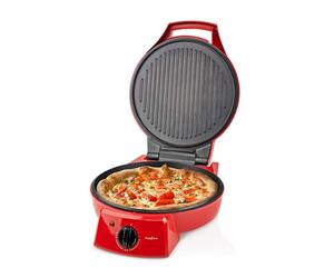 Nedis 12" Electric Pizza Maker & Table Top Grill, Indoor Portable Pizza Oven with Non-Stick 30cm Plates, 3 Heat Settings, Max 230°C - Retro Red