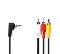 Nedis 1M Audio Video Composite Cable 4 Pole 3.5mm Jack To 3 Rca Cable Triple Phono Av Lead Camcorder Camera