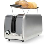 Nedis 2 Slice Toaster with Extra Long Slots, Bun Warming Rack, 7 Browning Settings, Defrost, Reheat and Cancel, 1450W