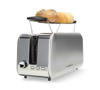 Nedis 2 Slice Toaster with Extra Long Slots, Bun Warming Rack, 7 Browning Settings, Defrost, Reheat and Cancel, 1450W, Silver