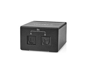 Nedis 2-Way Toslink Digital Audio Switch, Optical Signal Selector for 2 Digital Optical Inputs to 1 Output, Supports 5.0m Optical Fibre Cable, S/PDIF, LPCM, Dolby, DTS, Black, Compact Metal Design