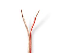 NEDIS 25m Speaker Cable 2 x 2.5mm² OFC Pure Full Copper, Wire Roll, Fig8 Round PVC Jacket, Transparent with Polarity marker | Home Cinema, HiFi & Car Audio