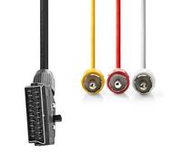 Nedis 2m SCART to 3 RCA Audio Video AV Adapter Cable - SCART to RCA Male Composite Connector for TV, DVD, VCR, Game Consoles