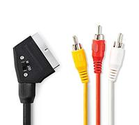 Nedis 2m SCART to 3 x RCA Phono Audio Video AV Adapter Cable - SCART to RCA Phono Male Composite Connector for TV, DVD, VCR, Game Consoles