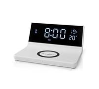 Wireless Qi Charger USB Phone Charging Pad Bedside Alarm Clock, LED - White