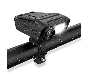 Nedis 3-in-1 Full HD Cycling Camera with Bike LED Head Light & Horn, 1080p 2MP, 600lm Night Mode, Waterproof, USB-C, 10hr Battery, MicroSD Slot - Black