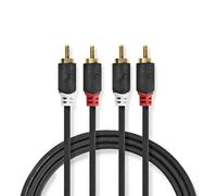 Nedis Pure 3m Twin 2x RCA Phono Male Plug to Plug Lead Audio Speaker Cable