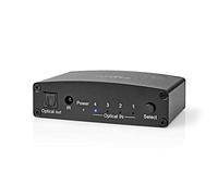 Nedis 4-Way Toslink Digital Audio Switch, Optical Signal Selector for 4 Inputs to 1 Output, Supports S/PDIF, Dolby, DTS, LPCM, 192kHz, Remote Control - 5.0m Cable