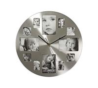 Nedis 40cm Metal Wall Clock with Integrated Customizable Photo Frames, Silver