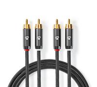Nedis 5M Pro Audio Metal 2 X Rca Phono Plugs To Plugs Cable Lead Gold Ofc Braided