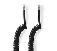 NEDIS 5m RJ10 Coiled Telecom Telephone Handset Replacement Cable, RJ10 Male to Male, Black