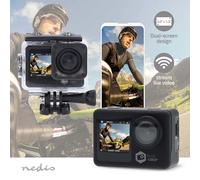 NEDIS Dual Screen Wi-Fi Action Cam, 1080p 30fps HD Video, 12MP Photos, 2” TFT Back Screen 1.3” Front Screen, Waterproof 30m, Burst Mode, Loop Recording