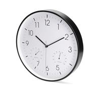 NEDIS Analogue Wall Clock, Silent Non-Ticking Quartz Movement with Thermometer and Hygrometer, Indoor Weather Monitoring for Office and Home, 30cm - White/Black
