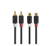 Nedis Audio Cable Double RCA Male to Double RCA Female 2m, Anthracite grey