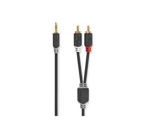 Nedis Audio cable Jack 3.5mm Male to Double RCA Male 1m, Anthracite grey