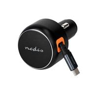 Nedis Car Charger 30W with Retractable USB-C Cable PD, Dark grey