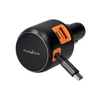 Nedis Car Charger 60W with Retractable USB-C Cable and USB Ports, Dark grey
