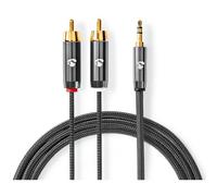 5m Stereo Audio Cable 3.5mm Male to 2x RCA Male Gun Metal Grey Braided Cable
