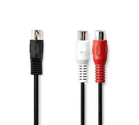NEDIS DIN audio cable, DIN 5-pin plug, 2x RCA sockets, nickel-plated, 0.20 m, round, PVC, black, plastic bag