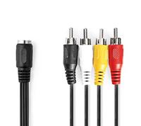 NEDIS DIN Audio Cable | DIN 5-Pin Female | 4x RCA Male | Nickel Plated | 0.20 m | Round | PVC | Black | Label