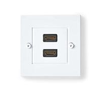 Nedis Dual Twin Port HDMI Socket v2.0 Flush Mount Wall Plate Socket, Gold Plated, Supports 4K @60Hz Ultra HD, 18Gbps, ARC, HDCP, 3D, Audio Pass-Thru