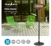 Nedis Electric Patio Heater & Mounting Pole. Freestanding 2000w Black HTPA120EBK