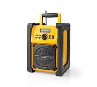 Nedis Job Site FM Radio with Bluetooth, IPX5 Water Resistant Portable Heavy Duty Speaker with AUX In, 20 Presets & Carry Handle, Battery or Mains Powered - Yellow