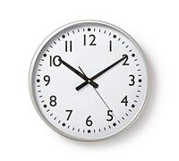 NEDIS Large Wall Clock, Circular Design, Easy-to-Read Big Numbers, Quartz Movement for Accuracy, Black on White Face, 38 cm, Battery Powered, Easy to Hang - White Face/Silver Edge