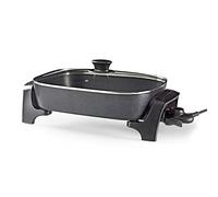 NEDIS Non-Stick Electric Skillet with Glass Lid, Multifunctional, 40 cm Diameter, Dishwasher Safe, Black Cast Aluminium