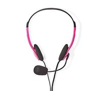 Nedis PC Headset, Stereo Sound, Adjustable Headband, Soft Ear Cushions, Fold-Away Microphone, Volume Control, 2x 3.5 mm Jack Connection - Pink