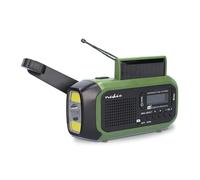 Emergency Radio - Portable Design - DAB+ / FM - Battery Operated/Hand Crank/Solar Powered/Power Supply via USB - Alarm Clock - Green/Black