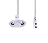 NEDIS Power Cable - Euro Male - IEC-320-C7 - Angled - Left Angled - Nickel Plated - 2.00 m - Flat - PVC - White - Label