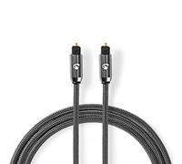 Nedis Profigold Digital Optical Audio Cable, 192kHz/24bit, Braided Nylon, Gold-Plated Connectors, 2.0m - Toslink to Toslink for Stereo System, Blu-Ray or Media Box to Receiver