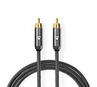 Nedis Profigold Subwoofer Cable 3m, RCA Male to Male, for Hi-Fi Systems & Home Theatre, Deep Bass Stereo Cord, Nylon Braided - Gun Metal Grey